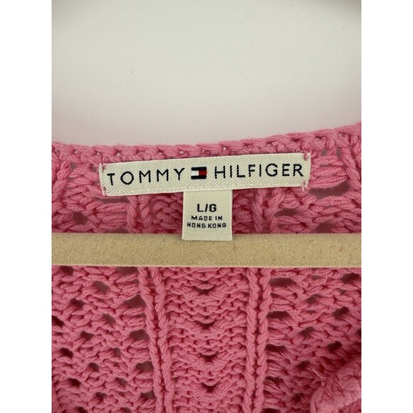 Barbiecore romantic Pink TOMMY HILFIGER Cable Knit pullover Sweater L Y2k 90s - Picture 2 of 8